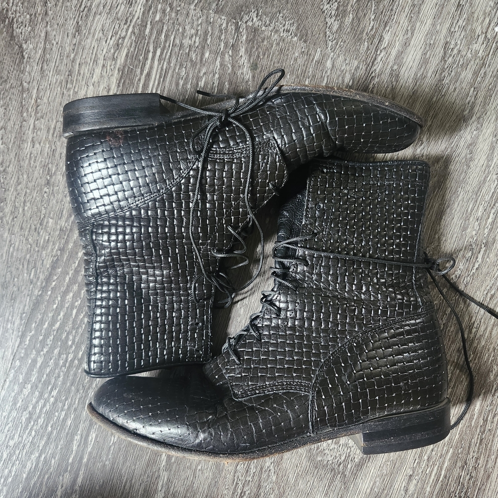 Justin Boots Black Leather Lace-Up Boots